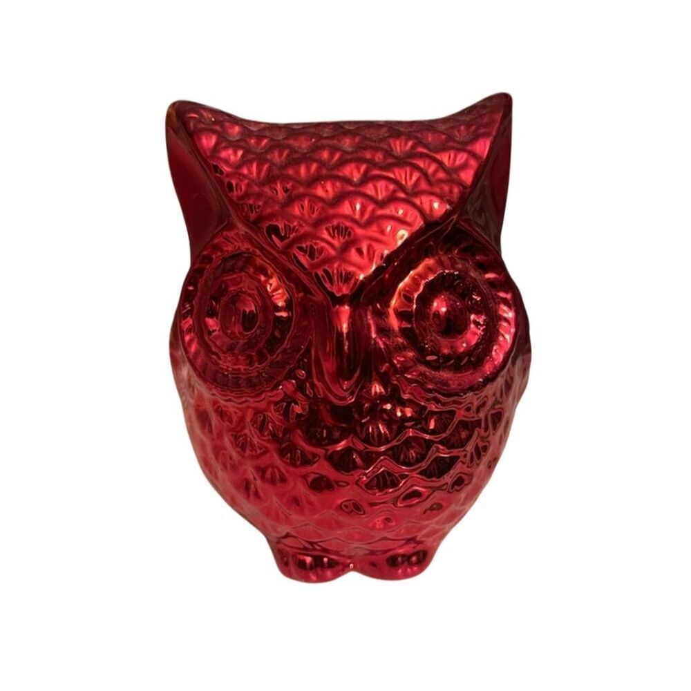 Two's Company Red Metallic Owl Coin Bank Figurine Decor 4"